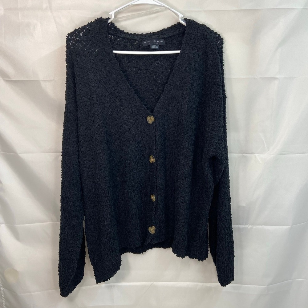 Social Standard by Sanctuary women's knit plush black button sweater cardigan XL